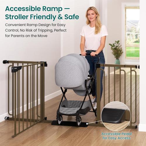 Cumbor Extra Wide Baby Gate, 36.6-69 Walk-Through Dog Gate for Stairs, Doorways & Hallways, 30.5“ Tall, Auto-Close & Dual-Swing Safety Child Gate Indoor, Easy Install Pressure-Mounted Pet Gate, Brown