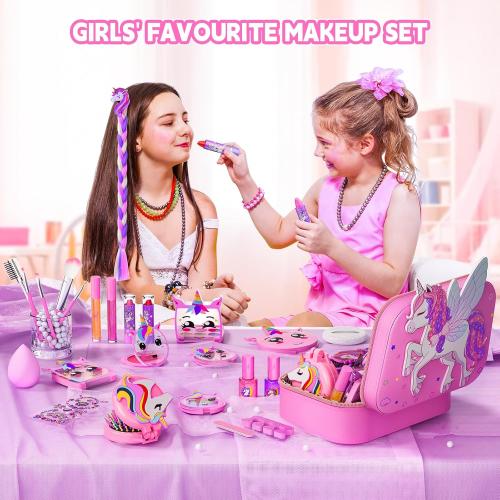 Kids Makeup Kit for Girls - Girls Makeup Kit Toys, Real Washable Cosmetic Set with Storage Case, Kids Play Makeup Set for Christmas Birthday Gift 3 4 5 6 8 10 11 12  Years Old, Pink