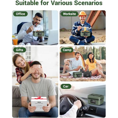 ODSD Cordless Electric Lunch Box for Adults, 16000mAh Rechargeable Self-Heating Lunch Box Food Warmer with Timer & Adjustable Heating, 34oz/1L Container with Insulated Bag for Office Car Outdoor