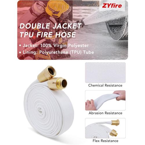 ZYfire Fire Hose 2 ID x 25 FT, NST/NH Couplings, Double Jacket TPU Lined