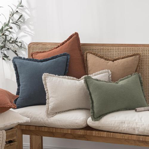 MIULEE Decorative Throw Pillow Covers Neutral Linen Fringe Throw Pillows Euro Shams Set of 2 Natural Beige Boho Farmhouse Cushion Covers for Couch Sofa Bed Living Room Spring Home Decor 28x28 Inch