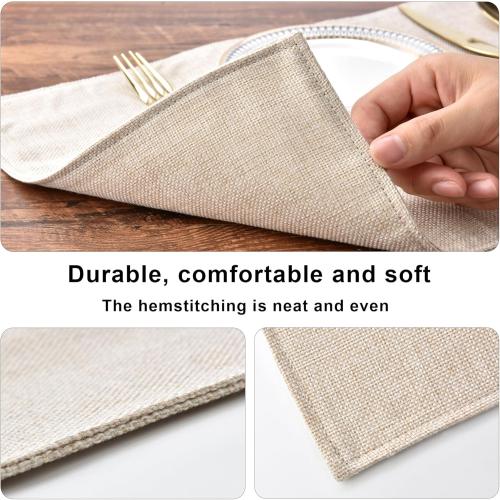SLKQG Linen-Look Placemats Set of 8, Heat Resistant & Machine Washable Double-Layered Cloth Placemats for Dining Table, Indoor/Outdoor Use, Non-Slip Kitchen Table Mats (8, Light Linen)