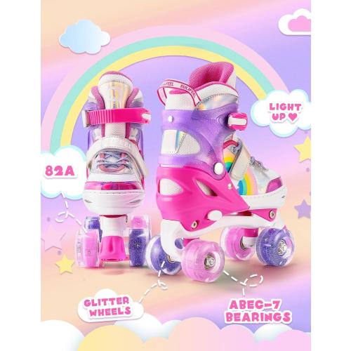 SULIFEEL Rainbow Unicorn 4 Size Adjustable Roller Skates for Girls Boys for Kids Ages 3-5 5-8 6-12 Children Skates Indoor Outdoor