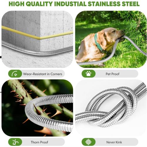 Unywarse Garden Hose 100FT Metal Water Hose with 10 Function Nozzle No-Kink | Flexible, Leak-proof, Heavy Duty, Lightweight, Pet Proof, Puncture Proof Stainless Steel Hose for Yard, Outdoor