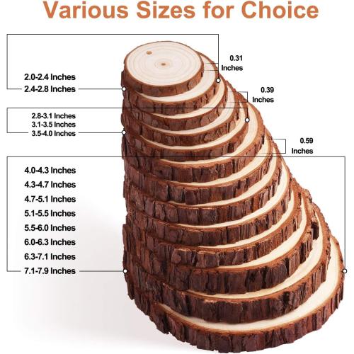 Fuyit Natural Wood Slices, 30 Pcs 3.5-4 Inch Unfinished Predrilled Wooden Circles Tree Slice with Hole & Barks for DIY Arts Craft Christmas Ornaments