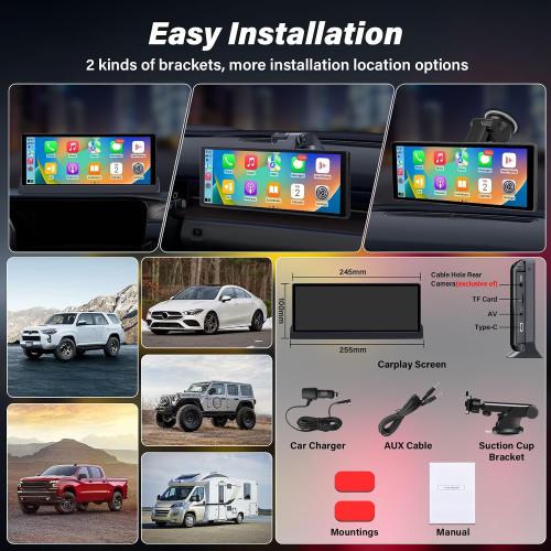Carplay Screen for Car 10 Car Tablet Pro Max 2025【Unique Bracket】 w Googel/Siri Voice Control Wireless Apple Car Play Screen & Android Auto Screen w Mirror Link Videos Bluetooth/FM/AUX
