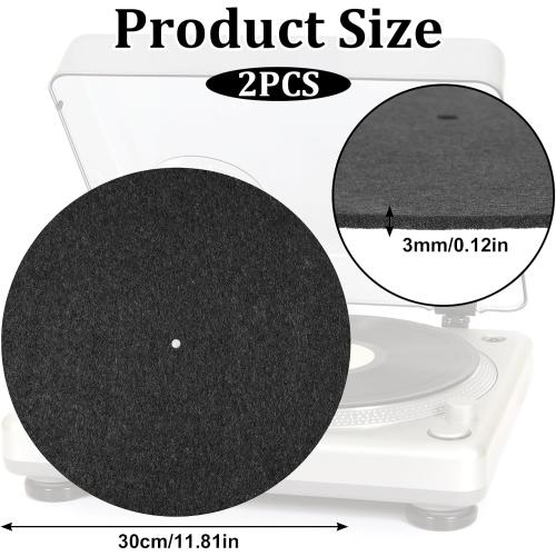 2 Pcs Record Player Mat, Turntable Platter Mat, 12 Inch 3mm Turntable Slipmat Wool Mat, Record Protective Mat, Anti-Slip & Anti-Static Felt Record Pad, Turntable Rubber Mat for Home Record Players
