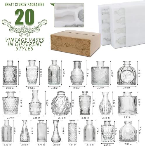 Arme Glass Bud vases in Bulk，Small Glass Flower Vase for Centerpieces 20Pcs