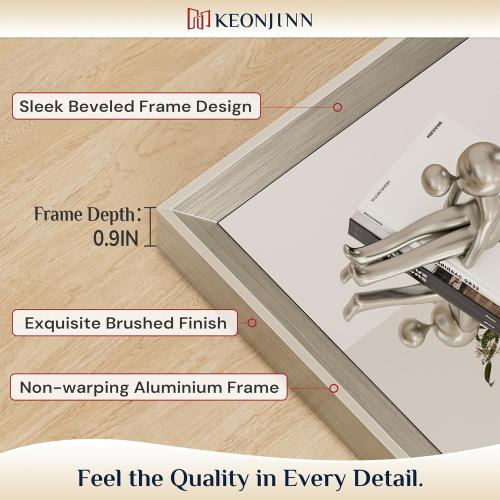 Keonjinn 24 x 30 Inch Brushed Nickel Bathroom Mirrors for Over Sink, Beveled Rectangle Framed Mirrors for Wall, Farmhouse Bathroom Vanity Mirror, Tempered Glass, Square Corner