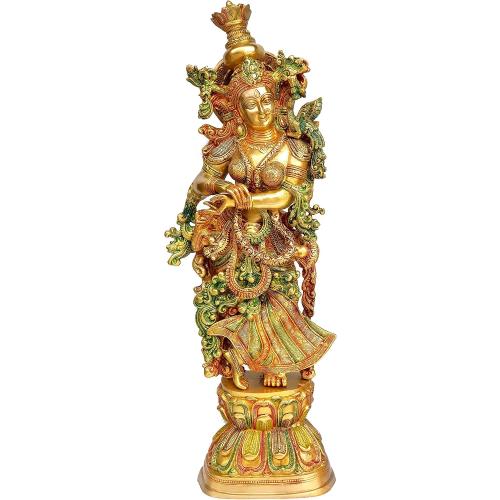 Size 21 eSplanade - Brass Radha Krishna Idol Statue Sculpture - Big Size (21) (Radha Coloured)