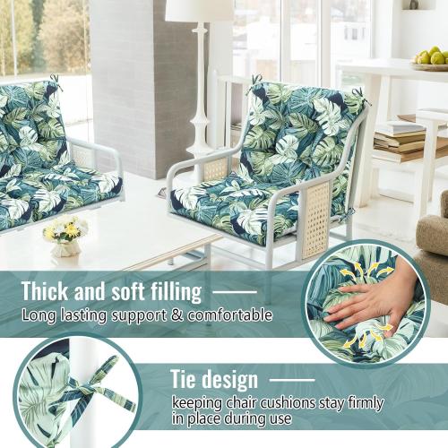 Marsui 4 Pcs Outdoor Indoor High Back Chair Cushions Patio Furniture Tufted Pillow with Ties Water-Resistant Replacement Outdoor Rocking Chair Cushions, 42 x 21 Inches (Green,Leaves)