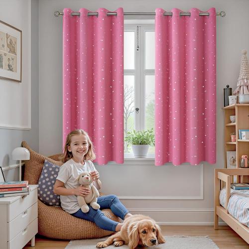 BGment Pink Blackout Curtains for Girls Bedroom, Sparkling Star Curtains Thermal Insulated Grommet Window Drapes for Dreamy Cute Princess Style Room Decor, Set of 2 Panels, 42 x 63 Inch