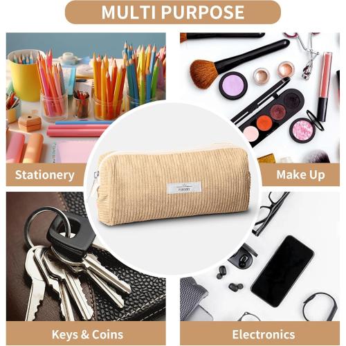 Pencil Bag Pen Case, Soft Corduroy Small Pencil Pouch Organizer with Zipper, Cute Pencil Case Pouch Stationery for Girls and Boys – Apricot