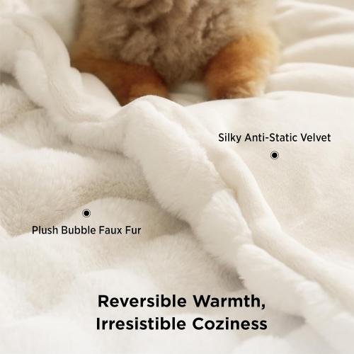 Bedsure GentleSoft Fluffy Faux Fur Throw Blanket for Couch, Soft Fuzzy Fleece Blankets & Throws, Cream Bed Decor Cozy Gifts for Women Teen Girls, Minky Thick Warm Plush Gifts for Birthday, Anniversary