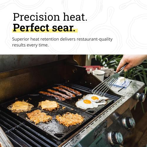 Lodge Reversible Cast Iron Grill/Griddle Pan 16.75 x 9.5 - Pre-Seasoned Dual-Sided Double Burner for BBQ, Eggs, Pancakes, Burgers - PFAS Free Cookware - Flat Top Plate for Oven, Grill, & Campfire