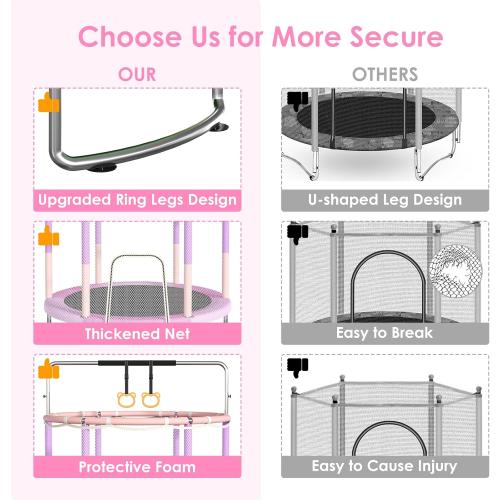 Trampoline for Kids, Upgrade Full Anti-Rust 440lbsToddler Trampoline with Net,Upgraded Ring Legs with Adjustable Gymnastics Bar&Toys, Gifts for Ages 1-8 Boys&Girls