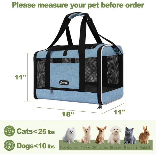 GAPZER Cat Carrier 18 x 11 x 11 Top Loading Soft Pet Travel Bag Over 15lbs | Portable Small Dog Puppy Car Travel Crate 10 lbs, Chihuahua Kennel Carry Case, Kitty Cloth Cage Medium Cat Under 25 lbs Blue