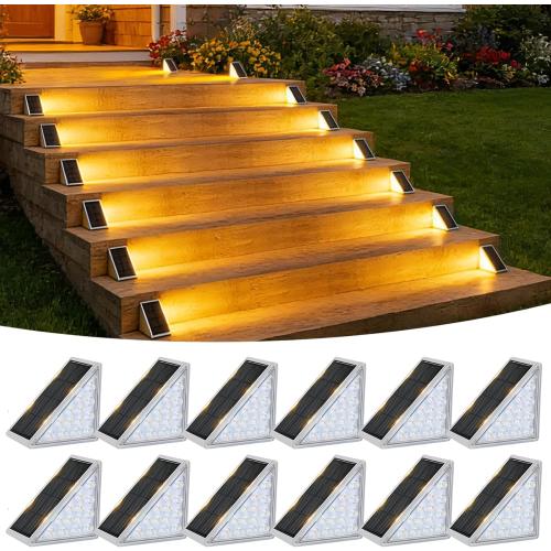 VOLISUN Solar Step Lights Outdoor Waterproof, LED Outdoor Stair Lights, Solar Step Light for Outside, Warm&Cool White Deck Light Decor for Stair,Front Porch and Patio(Gray,12 Pack)