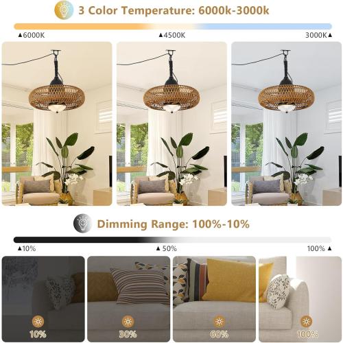 Airposta Waterproof Outdoor Ceiling Fan with Lights Remote Control, Wet Rated Gazebo Fan with 3 Color Temperatures&Dimmable LED Light, Boho Rattan Plug in Ceiling Fan for Indoor Bedroom/Outdoor Patios