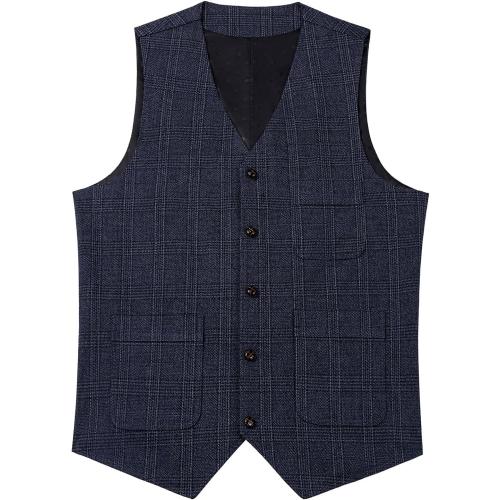 SevenBoy Mens Vintage Suit Vest Plaid Tweed Regular Fit Waistcoat Polka Dot