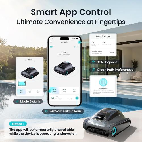 Aiper Scuba S1 Robotic Pool Cleaner, Wall & Waterline Cleaning, Dual Filtration, Extended 180-Min Battery Life, Smarter Navigation with High-Precision Sensors, App Support, OTA Upgrade