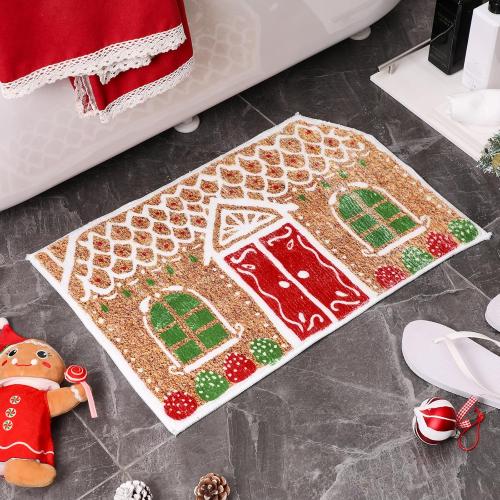 Christmas Gingerbread House Bath Mat Christmas Bathroom Floor Rugs 23.6 x 15.7 Inches Cute Winter Tufted Non Slip Mat Soft Absorbent Cute Bathtub Rug Xmas Bath Decor