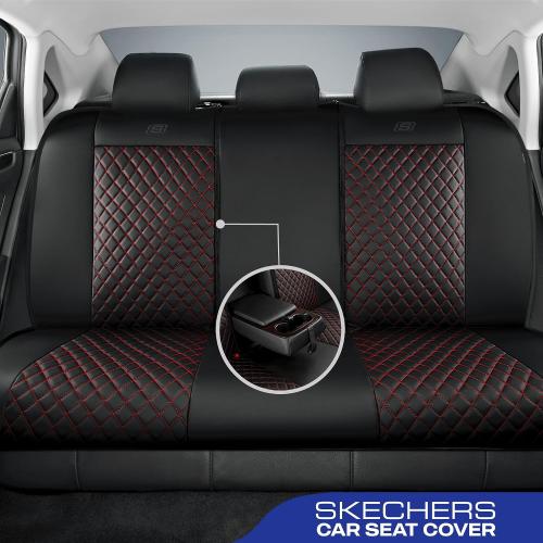 Black and Red Skechers Car Seat Covers,Piping Luxury Faux Seat Covers,Waterproof Anti Slip Car Seat Protector Full Set,Car Accessories Airbag Universal Fit for Most Cars,Vans,Trucks,SUV