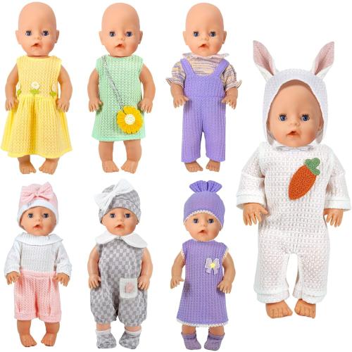 7 Set Baby Doll Clothes,14-18 inch Reborn Doll Clothes Accessories Dress with Hats Socks Outfits Fits for 43cm New Born/15 inch Bitty/16 Inch Baby Dolls