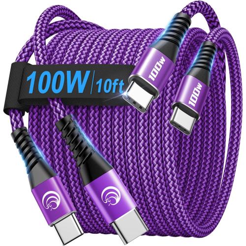 USBC to USBC 100W [10ft/2 Pack] USB C to USB C Fast Charging Cable Braided C to C Charger Cord for MacBook Pro/Air, iPhone 16 15 Pro Max Plus,iPad Pro,Samsung Galaxy S25 Ultra S24 S23,Pixel,PS5,Switch