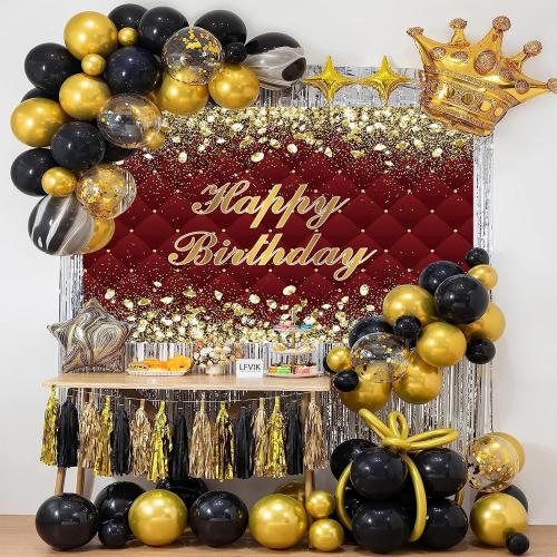 Red Cloth Renaiss Happy Birthday Backdrop Banner for Photoshoot Gold Diamonds Royal Red Photography Background for Men Women 30th 40th 50th 60th 70th 80th Bday Party Decor Glittering Photo Booth Prop