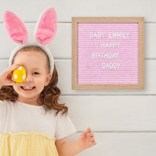 Felt Letter Board with 294 Letters, Numbers & Symbols - 10 x 10 inch Changeable Message Board with Wooden Frame Wall Mount Hook, Pink & Wood