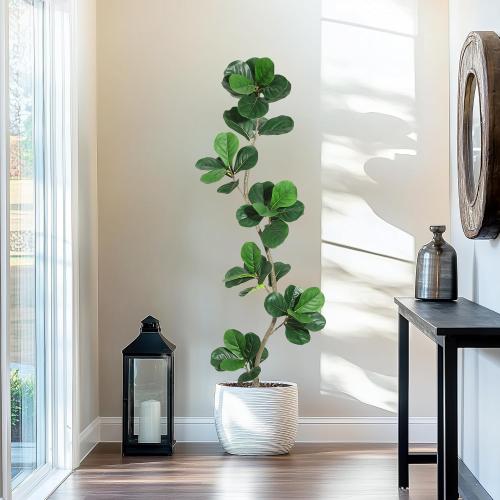 GarveeHome Artificial Fiddle Leaf Fig Tree - 6 ft Fake Plant with Black Nursery Planter, Large Fake Tree for Home or Office Decor - Artificial Plants Indoor Outdoor, Housewarming Gift