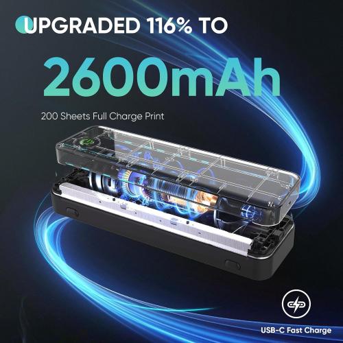 Portable Thermal Printer for Travel, Wireless Bluetooth Inkless Mini Printer w/ 300DPI , Supports 8.5 x 11 US Letter, Legal, A4 & A5 Paper, Compatible w/ Android, iOS, Laptop for Home, Office Use