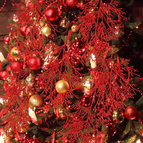Winlyn 15 Pcs Red Glittered Cedar Sprays Christmas Floral Picks Artificial Cedar Branches Stems Red Christmas Tree Picks 15.4 Tall for Wedding Bouquet Wreath Floral Arrangement Seasonal Centerpiece