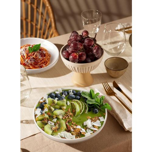 Quatish Pasta Bowls 30oz Set of 6, Salad Bowls Soup Bowl for Kitchen, Microwave & Dishwasher Safe, Large Porcelain Wide and Shallow Serving Bowl, White Dinner Plates, Dinnerware Set, Gift