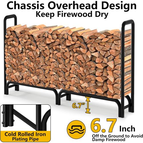 Amagabeli 8ft Firewood Log Rack with Cover Outdoor Heavy Duty Firewood Rack With Weather Resistant 600D Oxford Fabric Cover Indoor Outdoor Wood Racks for Fire Wood Holder