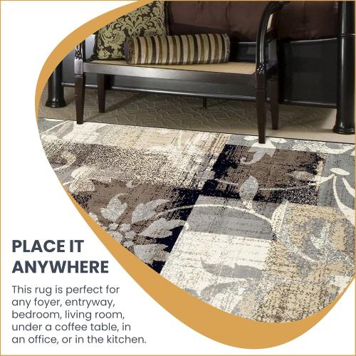 Superior Indoor Area Rug, Jute Backed, Perfect for Entryway, Office, Living/Dining Room, Bedroom, Kitchen, Floor, Modern Floral Patchwork Decor, Pastiche Collection, 2' x 3', Beige