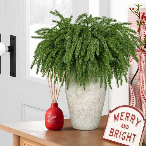 16PCS 18.5 inches Christmas Norfolk Pine Branches,Artificial Faux Greenery Stem,Norfolk Pines Picks for Garland Wreath Xmas and Home Garden Decor