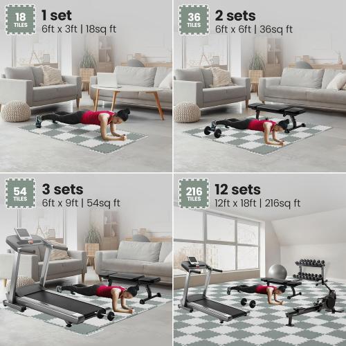 bemaxx Gym Mats Set - EVA Interlocking Foam Floor Tiles (12.6x12.6x0.4) Protective Gym Flooring Sports Home Workout Exercise Mats Puzzle Garage Fitness Play-Room Pool Treadmill Bike, 18 pcs, 18sqft