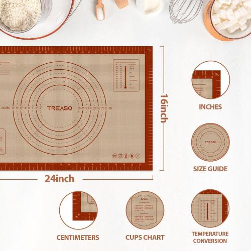 Silicone Pastry Mat, 16 x 24 Silicone Baking Mat for Counter Rolling Dough, Reusable Non-Stick Extra Large Dough Mat with Measurement for Pie Crust, Pizza and Cookies