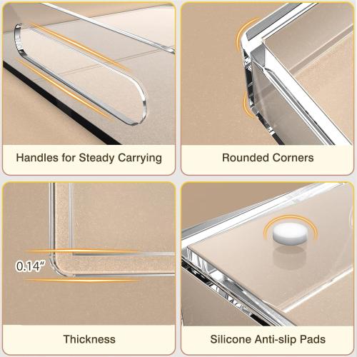 3PCS Acrylic Serving Tray Set with Interchangeable Inserts – Clear Decorative Tray with Handles for Food, Snacks, 4th of July Display, Patriotic Home & Bar Decor