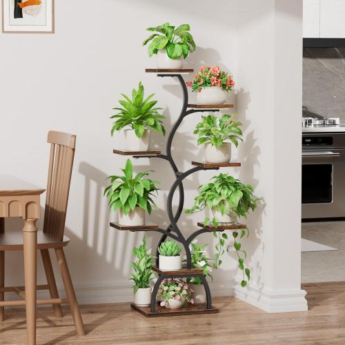 Plant Stand Indoor with Grow Light - 8 Tiered Plant Shelf Indoor, Corner Plant Stand, 49 Tall Plant Shelf with Lights for Indoor Growing, Lighted Flower Holder for Living Room, Balcony, Black