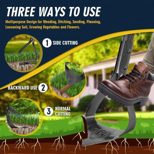 Hoe Garden Tool, Heavy Duty Triangle 52.7 Manual Weeder with Long Handle, Carbon Steel Weed Removing Action Hoe Cultivator for Weeding, Digging, Loosening Soil, Hoeing, Edging