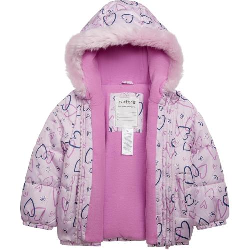 4T Carter's Girls' 2-Piece Snowsuit Cozy Hooded Puffer Jacket and Ski Bib Set