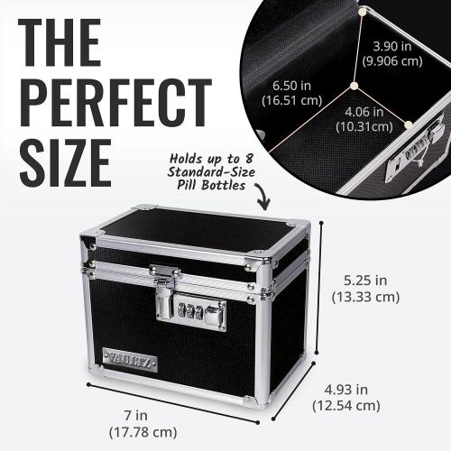 Vaultz Medicine Lock Box - 5 x 7 x 5 Inches - Secure Cabinet Safe with Combination Lock - Ideal for Medications and Small Valuables - Black