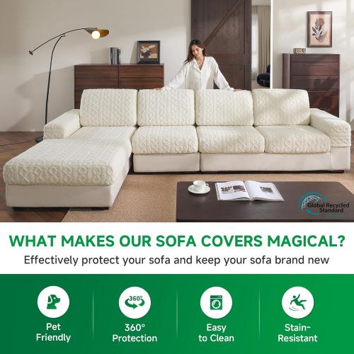 Couch Cushion Covers, Super Soft Thicker Fleece Sofa Cover Stretch Sectional Sofa Slipcover Washable Pet Friendly Anti-Slip Stain Resistant Furniture Cover for Home(1 Back Cover,Ivory)
