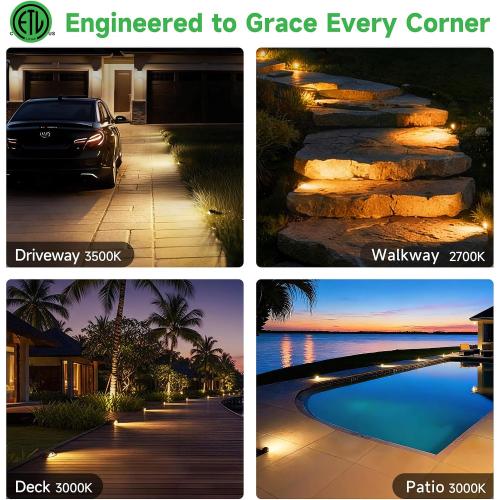 In Ground Well Lights 2700K - 12V Wired One Directional Inground Fixture, 5 Colors Ground Landscape Lighting, LED ORB Aluminum for Patio Sideway Pathway 3W 170LM 12 Pack