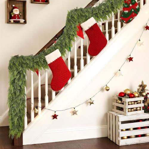Real Touch Christmas Cedar Garland -9ft Artificial Garlands Faux Cedar Fake Pine Needles Garland for Fireplace,Table,Window,Stairs,Mante,Holiday Indoor Outdoor Xmas Decor(1PCS)