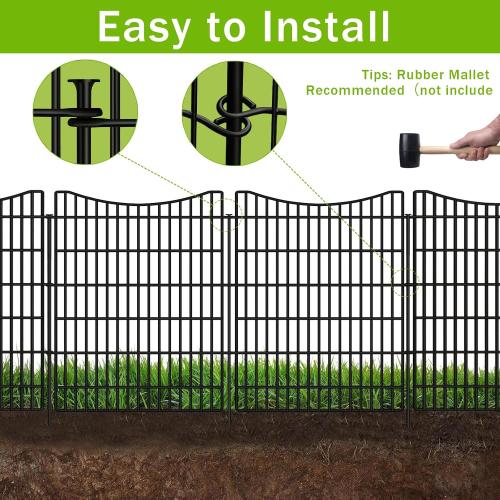 10 Panels Garden Fencing Animal Barrier with Gate, 48 in(H) X 23.6 ft(L) Dog Fence Outdoor for Yard, No Dig Temporary Tall Fence Rustproof Metal Wire Panel Border for Dog, Rabbits, and Patio