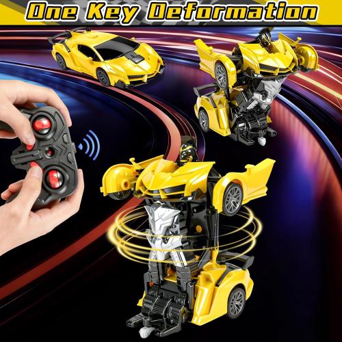 MISSING REMOTE RC Car, Remote Control Car for Boys 4-7 8-12 Gifts,1:18 Transform Robot Toy Car with 360° Rotating Led Lights & One Button Deformation,Kids Transform Toys for 3 4 5 6 7 8 9 10 Years Old